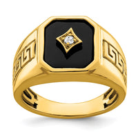 Load image into Gallery viewer, 14k Onyx and Diamond Greek Key Design Mens Ring
