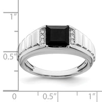 Load image into Gallery viewer, 14k White Gold Square Onyx and Diamond Mens Ring
