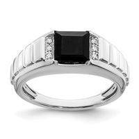 Load image into Gallery viewer, 14k White Gold Square Onyx and Diamond Mens Ring
