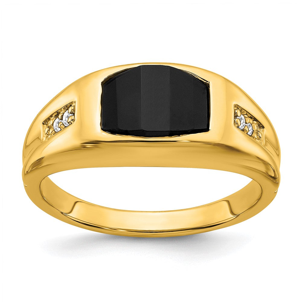 14k Onyx and Diamond Mens Ring