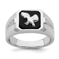 Load image into Gallery viewer, 14k White Gold Onyx and Diamond Eagle Mens Ring
