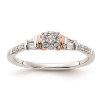 Load image into Gallery viewer, 14k White and Rose Gold Cluster 1/5 carat Round/Baguette Diamond Complete Engagement Ring
