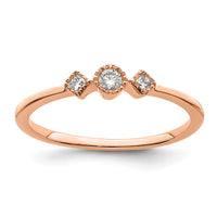 Load image into Gallery viewer, 14k Rose Gold Beaded Edge Petite 3-Stone 1/10 carat Round/Princess Diamond Complete Promise/Engagement Ring

