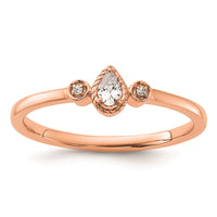 Load image into Gallery viewer, 14k Rose Gold Rope Edge Petite 3-Stone 1/15 carat Pear Diamond Complete Promise/Engagement Ring
