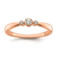 Load image into Gallery viewer, 14k Rose Gold Beaded Edge Petite 3-Stone 1/15 carat Round Diamond Complete Promise/Engagement Ring
