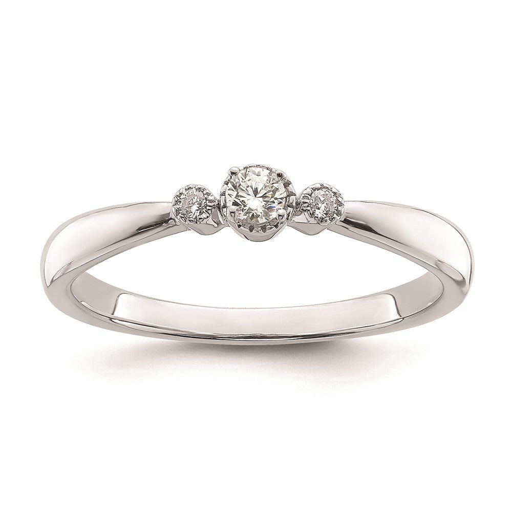 14k White Gold Beaded Edge Petite 3-Stone 1/15 carat Round Diamond Complete Promise/Engagement Ring