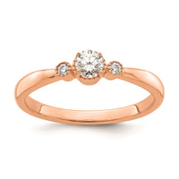 Load image into Gallery viewer, 14k Rose Gold Beaded Edge Petite 3-Stone 1/4 carat Round Diamond Complete Promise/Engagement Ring
