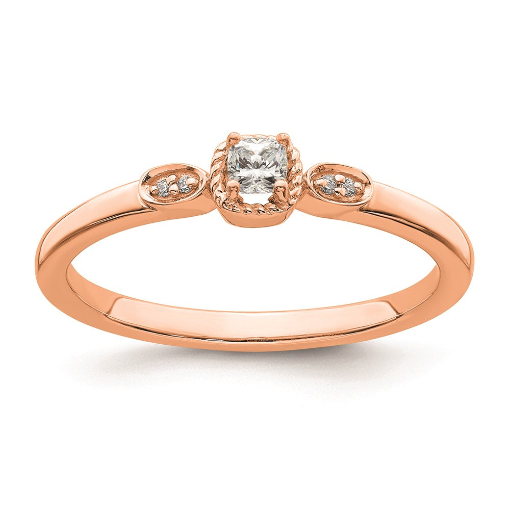 14k Rose Gold Rope Edge Petite 1/15 carat Cushion-cut Diamond Complete Promise/Engagement Ring