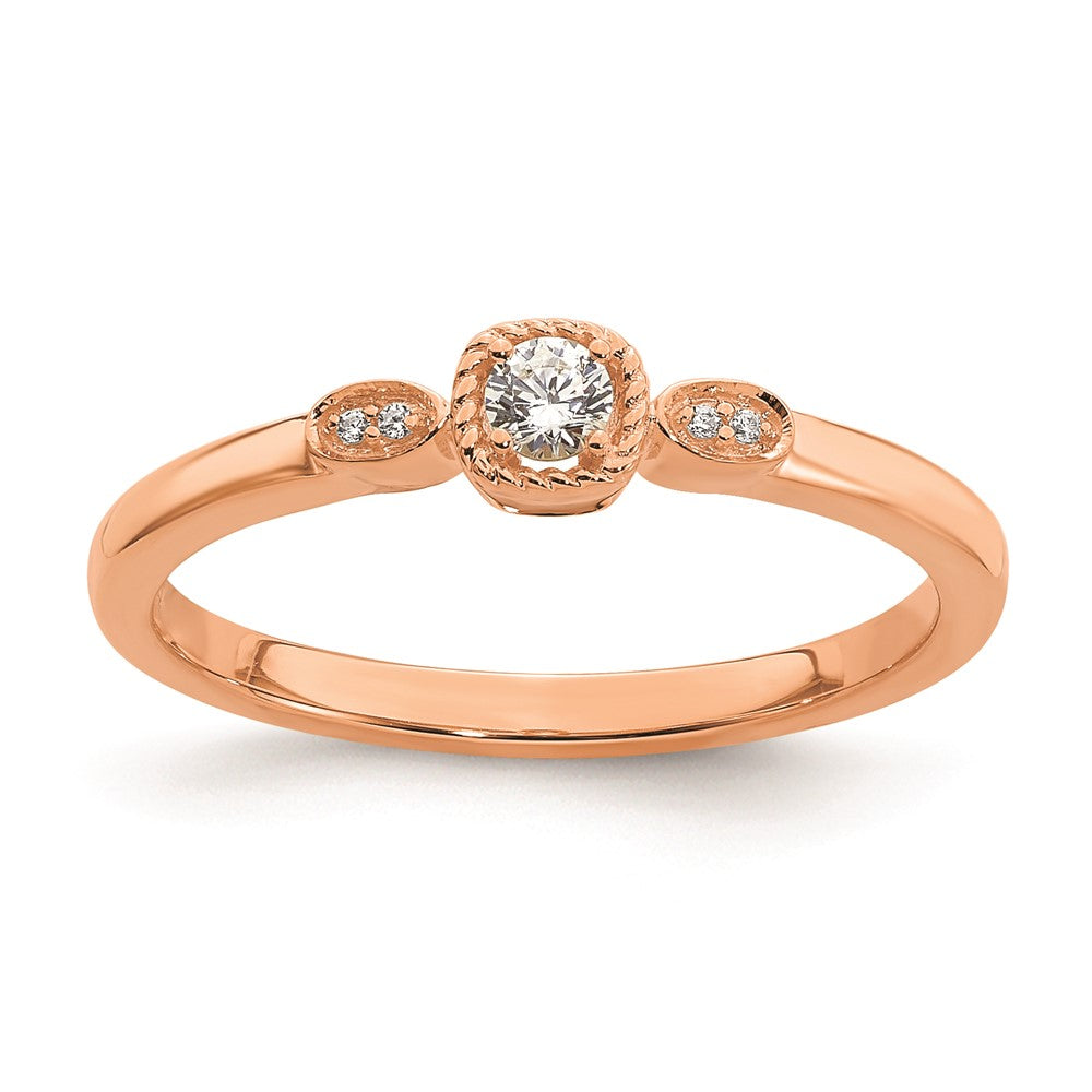14k Rose Gold Rope Edge Petite 1/15 carat Round Diamond Complete Promise/Engagement Ring