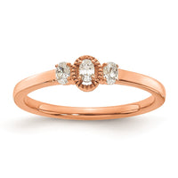 Load image into Gallery viewer, 14k Rose Gold Beaded Edge Petite 3-Stone 1/8 carat Oval Diamond Complete Promise/Engagement Ring
