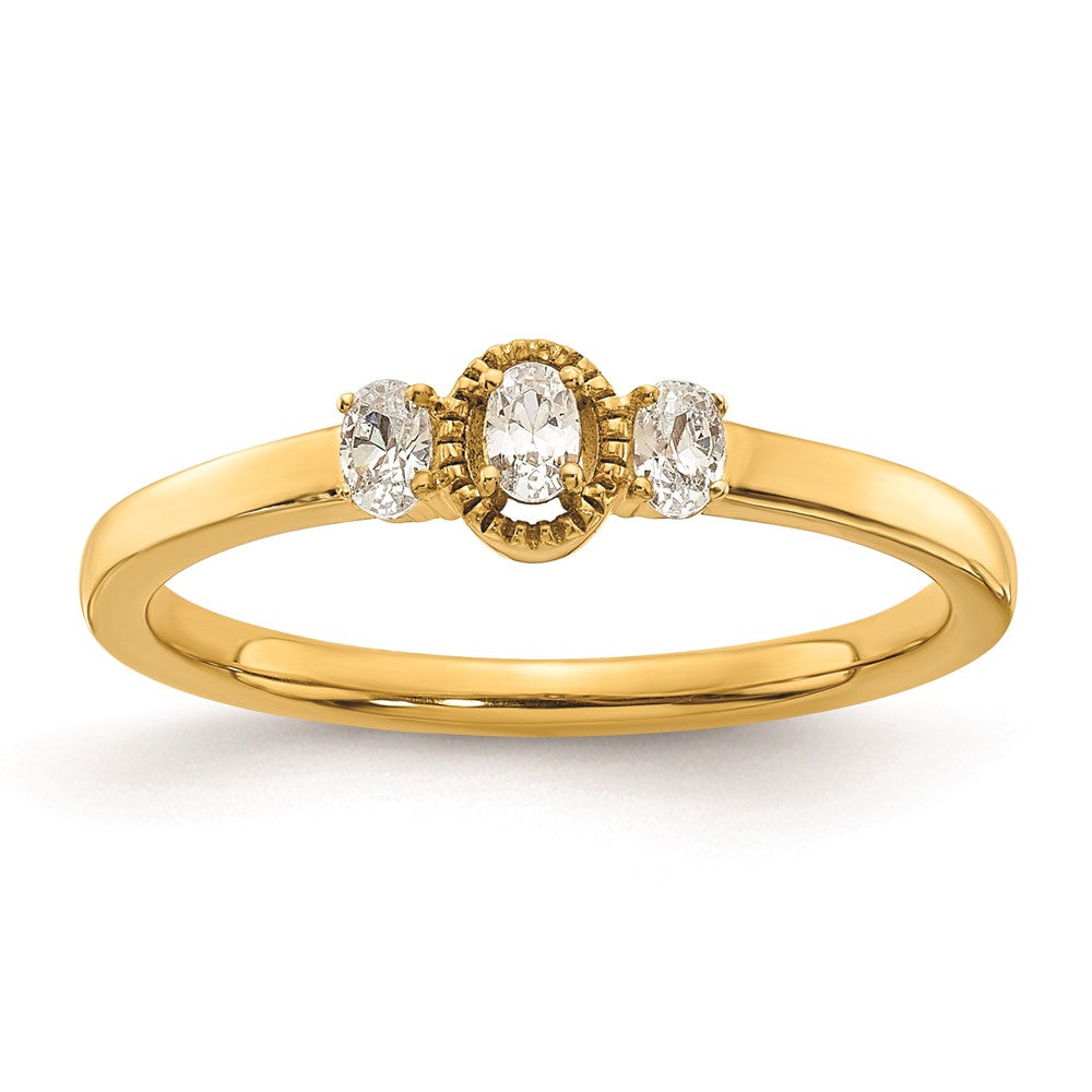 14k Beaded Edge Petite 3-Stone 1/8 carat Oval Diamond Complete Promise/Engagement Ring