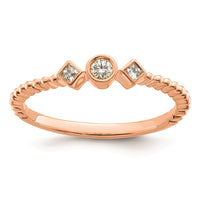 Load image into Gallery viewer, 14k Rose Gold Scalloped Band Petite 3-Stone 1/15 carat Round Diamond Complete Promise/Engagement Ring

