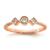 Load image into Gallery viewer, 14k Rose Gold Scalloped Band Petite 3-Stone 1/4 carat Round Diamond Complete Promise/Engagement Ring
