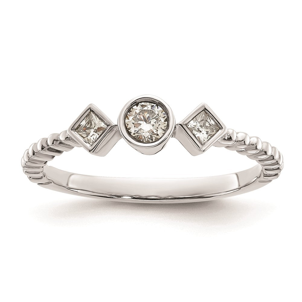 14k White Gold Scalloped Band Petite 3-Stone 1/4 carat Round Diamond Complete Promise/Engagement Ring