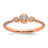 Load image into Gallery viewer, 14k Rose Gold Roped Band Petite 3-Stone 1/15 carat Round Diamond Complete Promise/Engagement Ring
