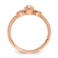 Load image into Gallery viewer, 14k Rose Gold Roped Band Petite 3-Stone 1/15 carat Oval Diamond Complete Promise/Engagement Ring
