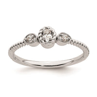 Load image into Gallery viewer, 14k White Gold Roped Band Petite 3-Stone 1/15 carat Oval Diamond Complete Promise/Engagement Ring

