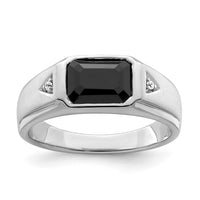 Load image into Gallery viewer, 14k White Gold Polished &amp; Satin Onyx &amp; Diamond Mens Ring
