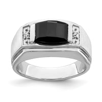 Load image into Gallery viewer, 14k White Gold Polished &amp; Satin Onyx &amp; Diamond Mens Ring
