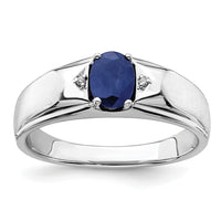 Load image into Gallery viewer, 14k White Polished &amp; Satin Sapphire &amp; Diamond Mens Ring
