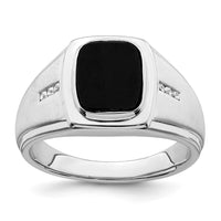 Load image into Gallery viewer, 14k White Gold Polished &amp; Satin Onyx &amp; Diamond Mens Ring
