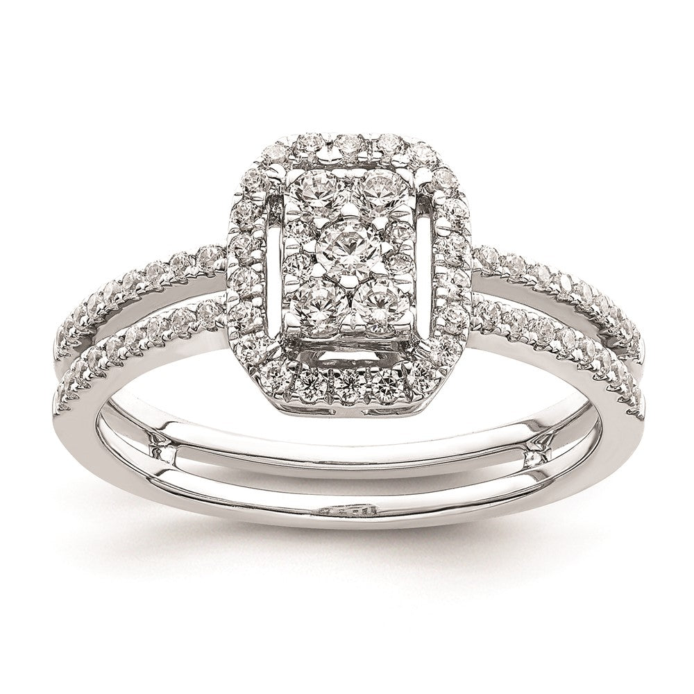 14k White Rectangle Halo Cluster 1/2 carat Diamond Complete Engagement Ring