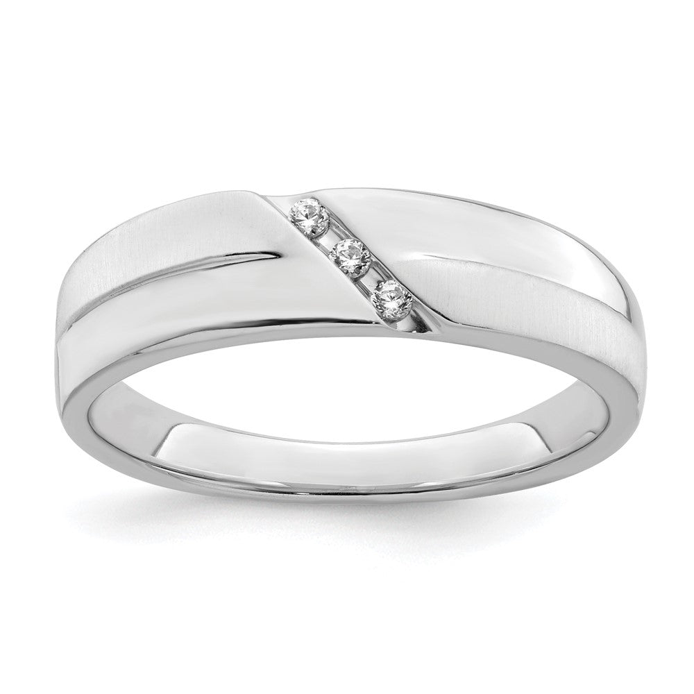 14K White Gold 3-Stone Satin and Polished 1/20 carat Diamond Complete Men's Band