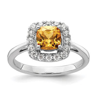 Load image into Gallery viewer, 14k White Gold 1/4 carat Lab Grown Diamond VS/SI+ G+ November Birthstone Citrine Halo Ring
