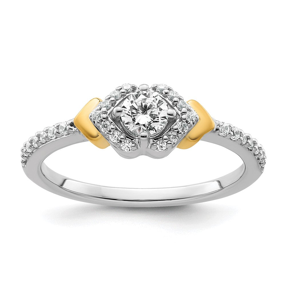 14k Two-tone Complete Diamond Round Center Engagement Ring