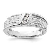 Load image into Gallery viewer, 14k White Gold Polish &amp; Satin Hammered Diamond Mens Wedding Band
