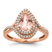 Load image into Gallery viewer, 14k Rose Gold Blooming Bridal Morganite Pear Complete Engagement Ring
