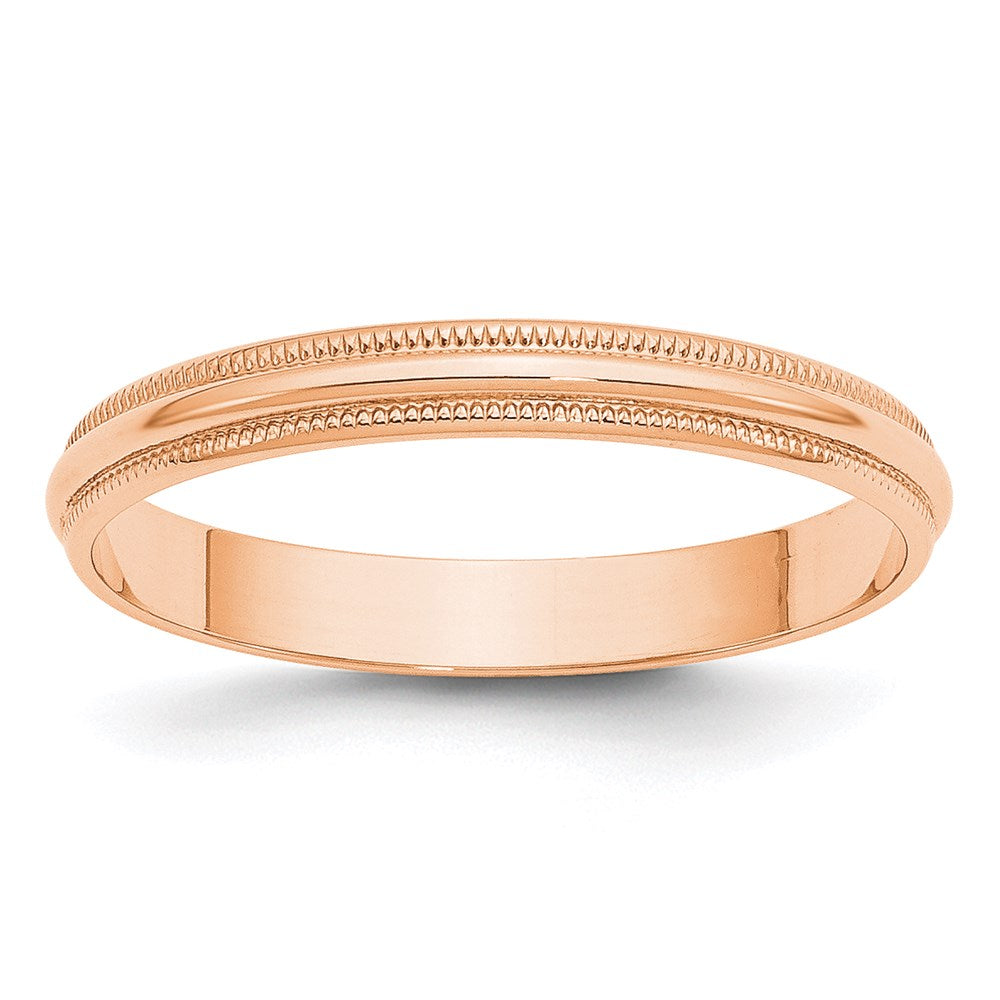 14k Rose Gold 3mm Lightweight Milgrain Half Round Wedding Band Size 7.5