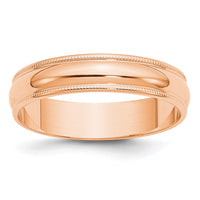 Load image into Gallery viewer, 14k Rose Gold 5mm Lightweight Milgrain Half Round Wedding Band Size 5.5
