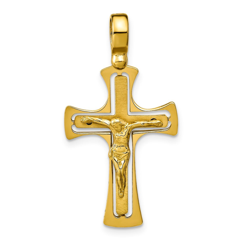 14k Polished and Brushed Crucifix Cross Pendant