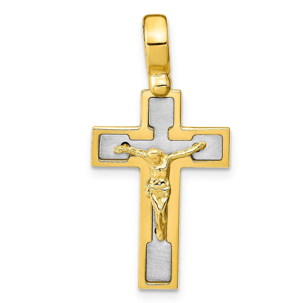 14k Two-tone Polished and Brushed Crucifix Cross Pendant