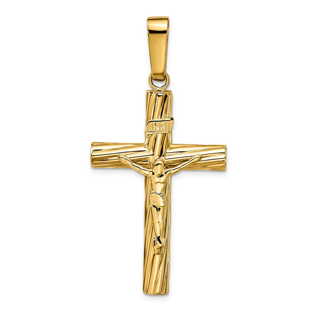 14k Polished INRI Crucifix Twisted Cross Pendant