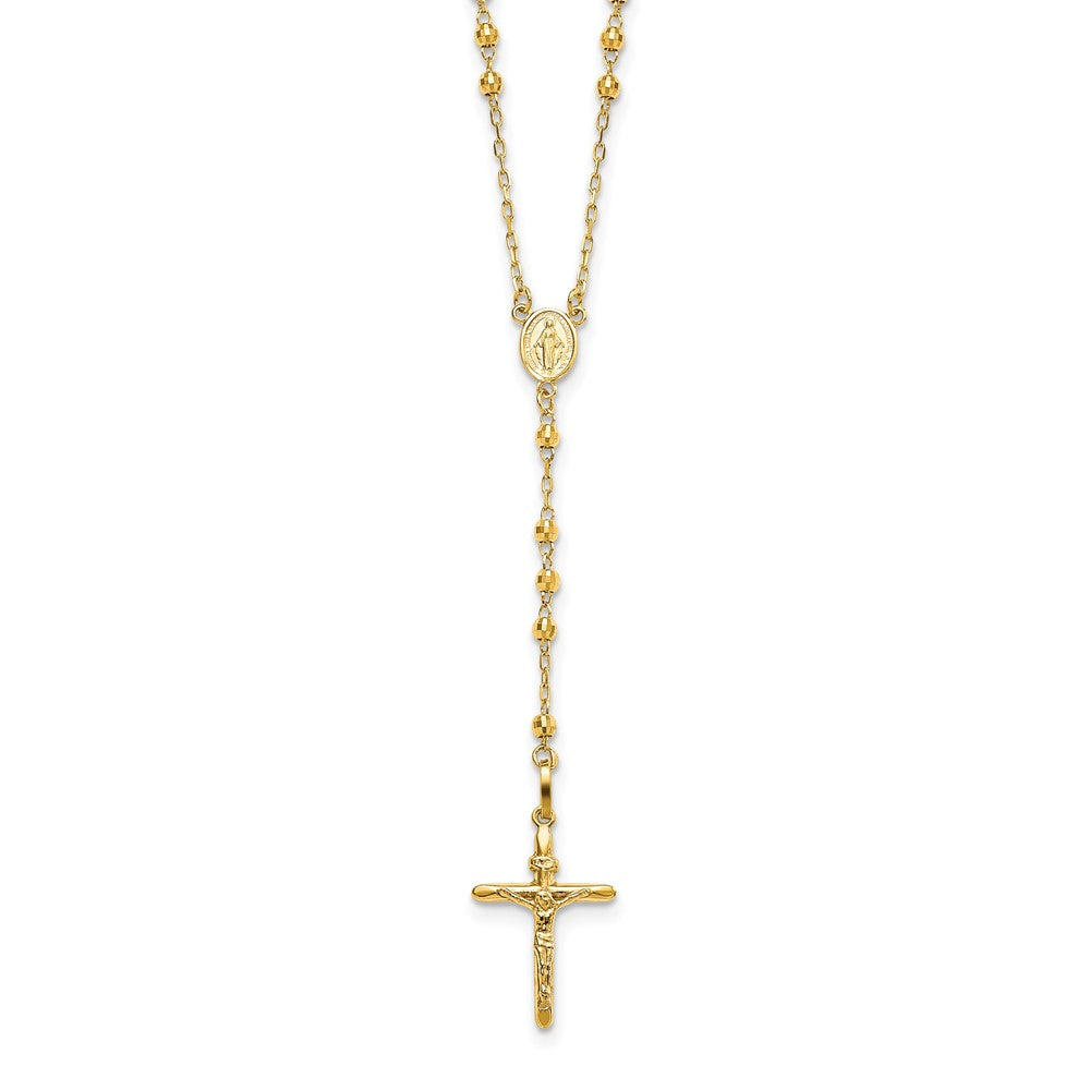 14k Diamond-cut 3mm Beaded Semi-solid Rosary Necklace
