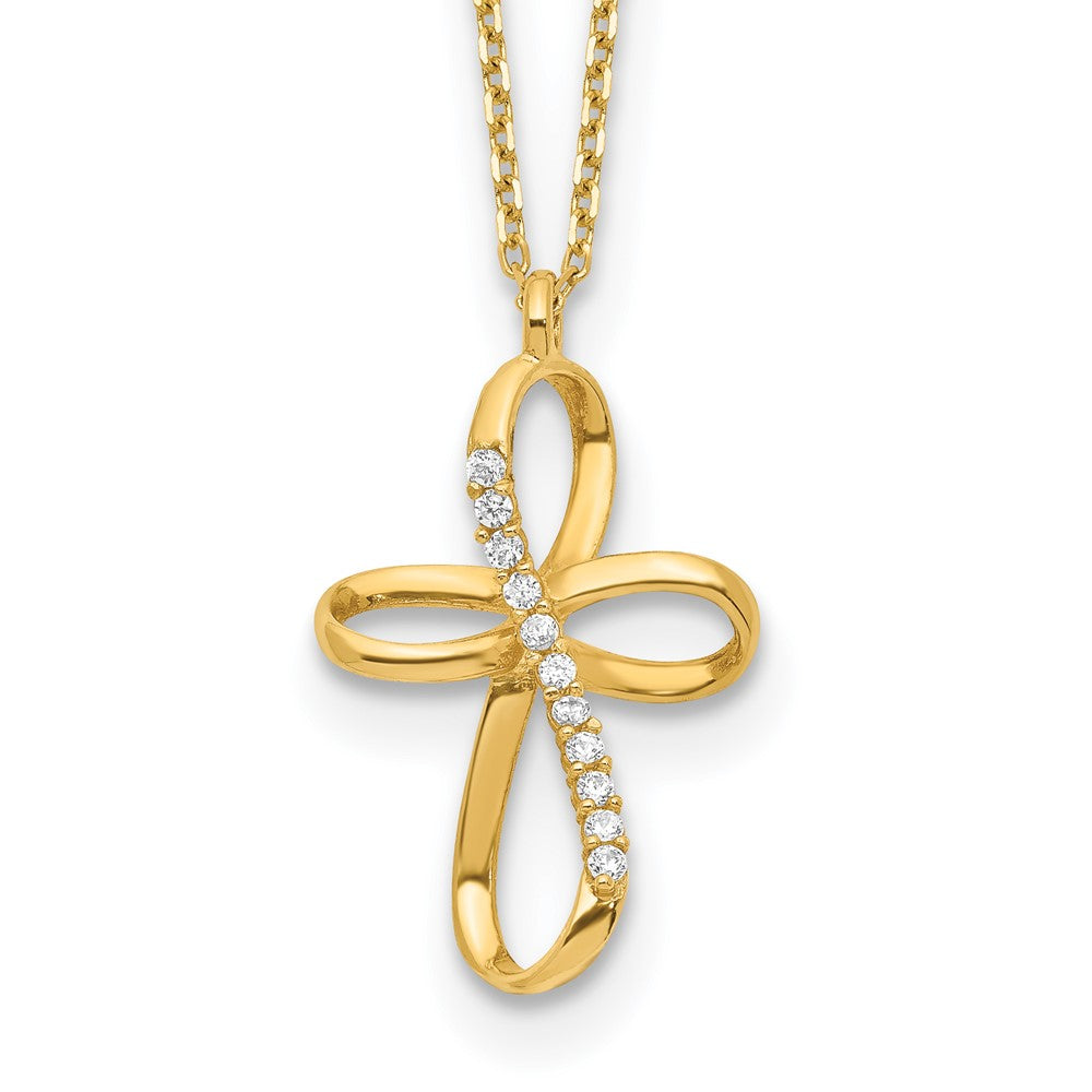 14K Ribbon Cross CZ Slide with 2IN EXT Necklace