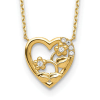 Load image into Gallery viewer, 14K Heart with Flowers &amp; CZ with 2IN EXT Necklace
