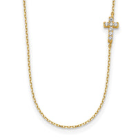 Load image into Gallery viewer, 14K Small Cross CZ with 2IN EXT Necklace
