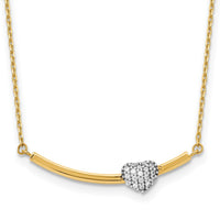 Load image into Gallery viewer, 14K Two-tone Polished CZ Heart on Bar 17in Necklace
