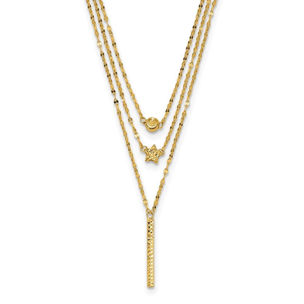 14K Three Layer D/C Bead/Star/Bar Necklace