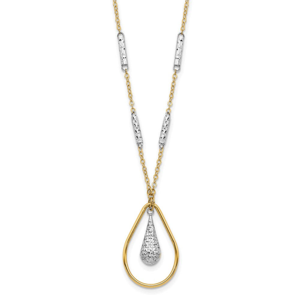 14K Two-tone Polished & D/C Teardrop Necklace