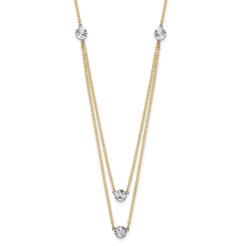 14K Two-tone Polished & D/C Discs Double Necklace