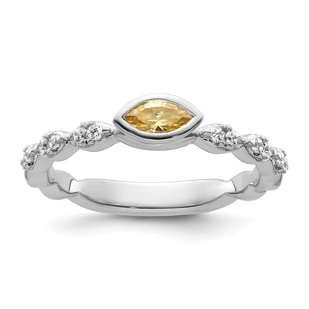 14k White Gold Stackable Expressions Citrine and Diamond Ring