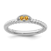 Load image into Gallery viewer, 14k White Gold Stackable Expressions Citrine Twisted Ring

