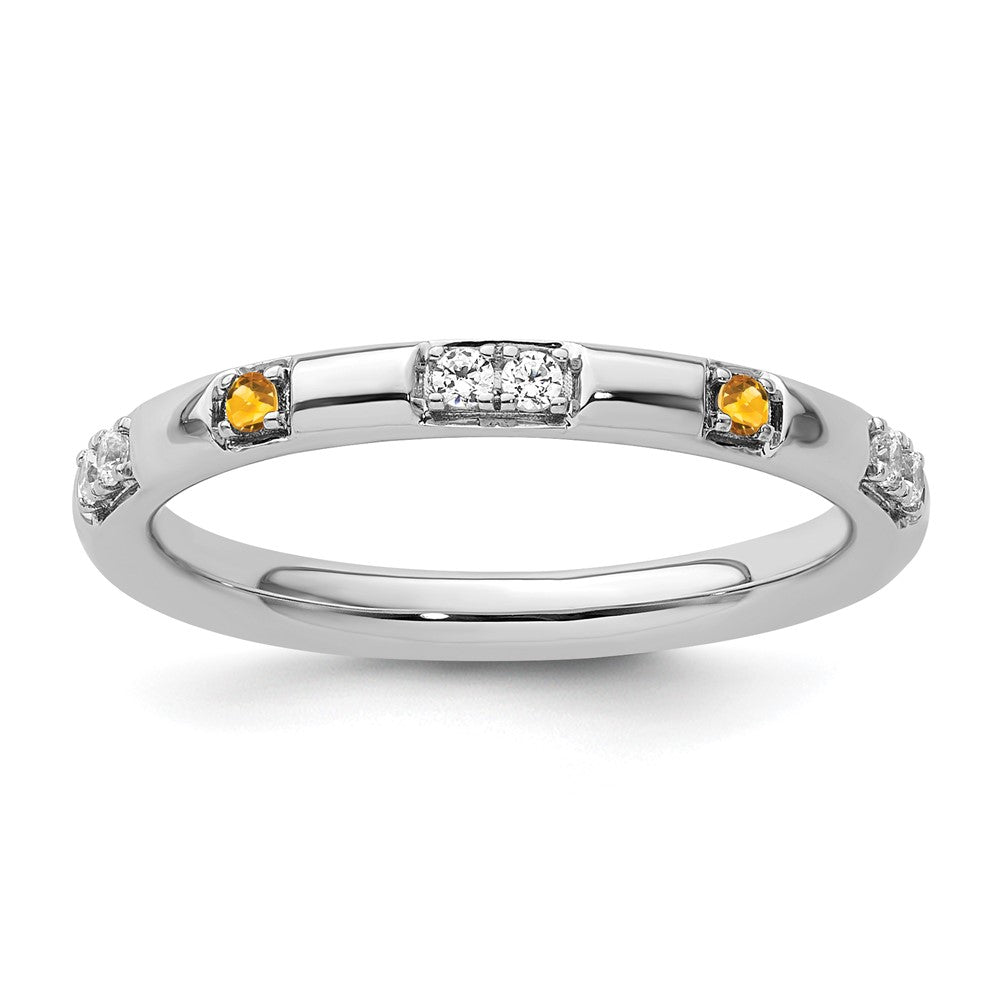 14k White Gold Stackable Expressions Citrine and Diamond Ring