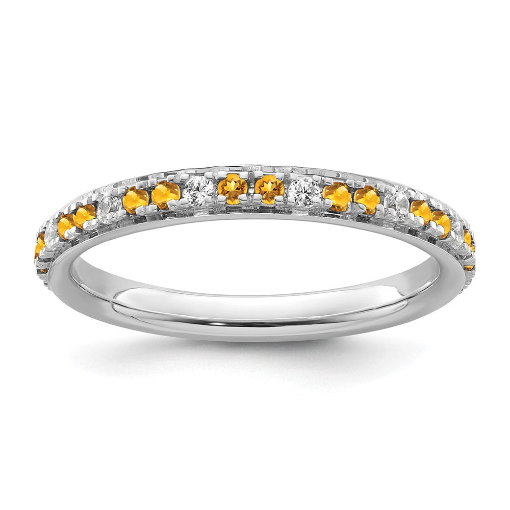 14k White Gold Stackable Expressions Citrine and Diamond Ring