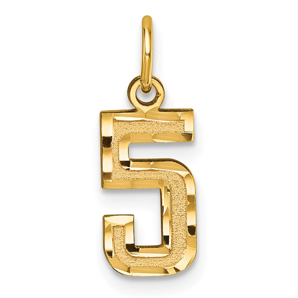 14k Small Brushed Diamond-cut Number 5 Charm