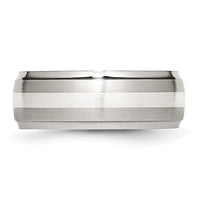 Load image into Gallery viewer, Chisel Stainless Steel Sterling Silver Inlay Brushed and Polished 8mm Ridged Edge Band
